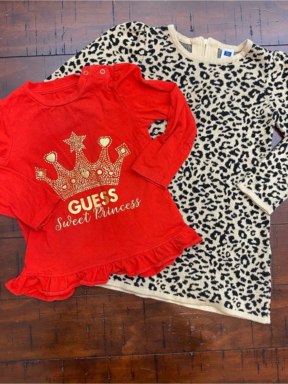 Toddler Bundle: GUESS Red Ruffle Top 18 Months & Leopard Knit Sweater Dress 2T